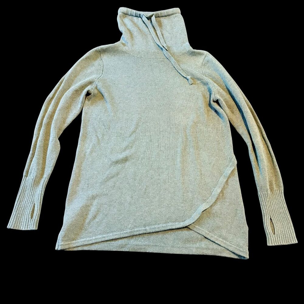 Dakini Tunic Funnel neck Sweater M Light Blue Asymmetrical Hem Thumbhole Cuffs